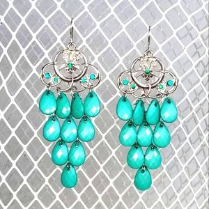 Boho Blue Green Turquoise Chandelier Dangle Earrings